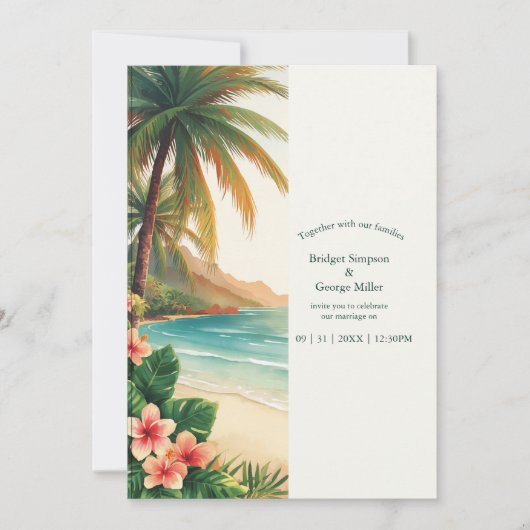 aloha tropisch Hawaï strand Palm Kust Bruiloft Kaart (Voorkant)