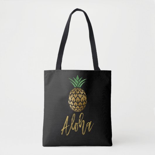 Aloha Tropisch Hawaïaans Ananas Bruiloft Zwart Tote Bag (Voorkant)