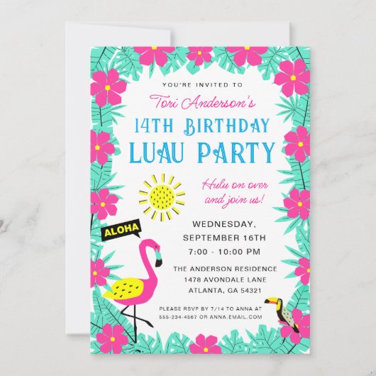 Aloha Tropisch Hawaïaans Verjaardag Luau Party Kaart (Voorkant)