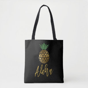 Aloha Tropisch Hawaiaanse Ananas Bruiloft Zwart Tote Bag