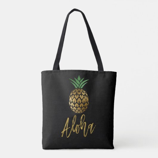 Aloha Tropisch Hawaiaanse Ananas Bruiloft Zwart Tote Bag (Achterkant)