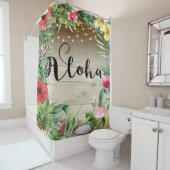 Aloha Tropisch hout Bladeren en lampjes Douchegordijn (In situ)
