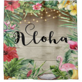 Aloha Tropisch hout Bladeren en lampjes Douchegordijn (Voorkant)