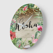 Aloha Tropisch hout Bladeren en lampjes Grote Klok (Hoek)