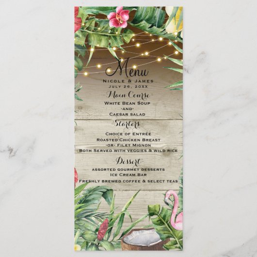 Aloha Tropisch Hout Bloem Bladeren Licht Menu (Voorkant)