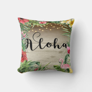Aloha Tropisch Hout Bloem Bladeren & Lichten Chic Kussen