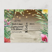 Aloha Tropisch Hout Bloem Bladeren & Lichten Zomer Aankondigingskaart (Achterkant)
