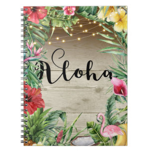 Aloha Tropisch Hout Bloem Bladeren & Lichten Zomer Notitieboek