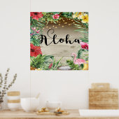 Aloha Tropisch Hout Bloem Bladeren & Lichten Zomer Poster (Keuken)