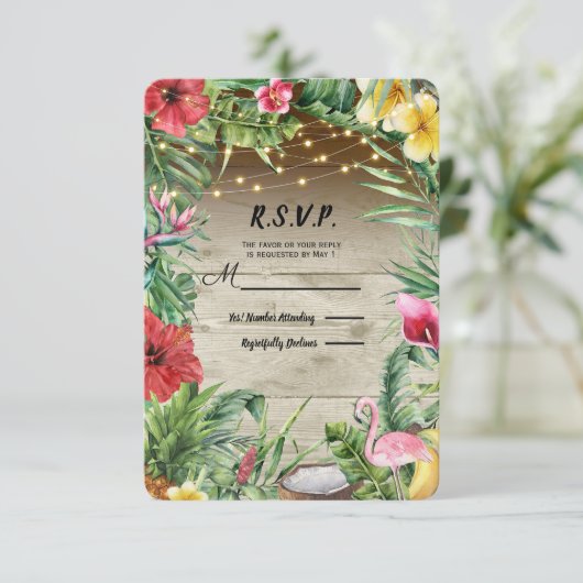 Aloha Tropisch Hout Bloemblaadjes Lichten RSVP (Staand voorkant)