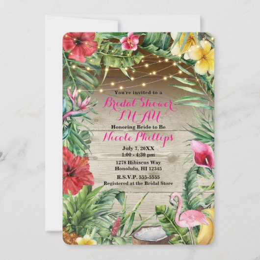 Aloha Tropisch Hout Bloemen Bladeren & Lichten Bru Kaart (Voorkant)