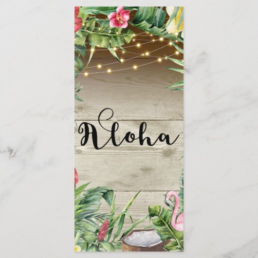 Aloha Tropisch Hout Bloemen Bladeren Lichten Menu (Achterkant)