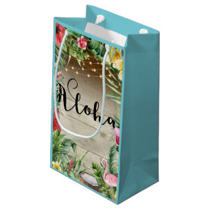 Aloha Tropisch Houten Bloemig Gebladerte & Lichtje Klein Cadeauzakje