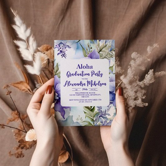 Aloha Tropisch Luau Feest Afstudeerfeest Paars Kaart