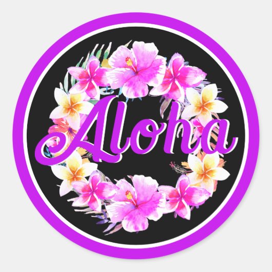 Aloha Tropisch Luau Verjaardag Neon Paars Ronde Sticker (Voorkant)
