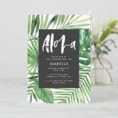 Aloha tropisch palmblad & scriptfeest, uitnodiging (Staand voorkant)