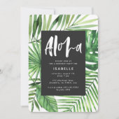 Aloha tropisch palmblad & scriptfeest, uitnodiging (Voorkant)