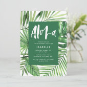 Aloha tropisch palmblad & scriptverjaardagsuitnodi save the date (Staand voorkant)