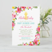 Aloha Tropisch Roze Bloemen Ananas Baby shower Kaart (Staand voorkant)