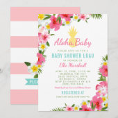 Aloha Tropisch Roze Bloemen Ananas Baby shower Kaart (Voorkant / Achterkant)