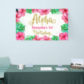 Aloha Tropisch Roze Bloemen Verjaardagsfeest Spandoek (Beurs)