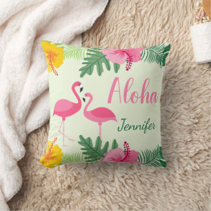 Aloha Tropisch Roze Geel Hibiscus Gepersonaliseerd Kussen
