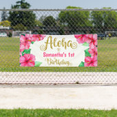 Aloha Tropisch Roze Goud Verjaardagsfeest Spandoek (Insitu)