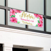 Aloha Tropisch Roze Goud Verjaardagsfeest Spandoek (Buitenkant Gebouw)