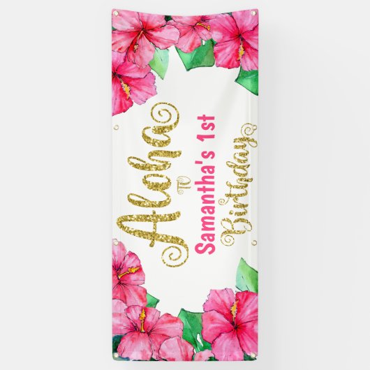 Aloha Tropisch Roze Goud Verjaardagsfeest Spandoek (Verticaal)