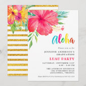 Aloha Tropisch Roze Hibiscus Luau Afstudeerfeest Kaart (Voorkant / Achterkant)