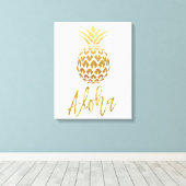 Aloha Tropische anananas White en Gold Foil Canvas Afdruk (Insitu (Houten vloer))