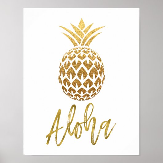Aloha Tropische anananas White en Gold Foil Poster (Voorkant)