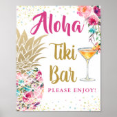 Aloha Tropische anananasappel Roze Floral Tiki Bar Poster (Voorkant)