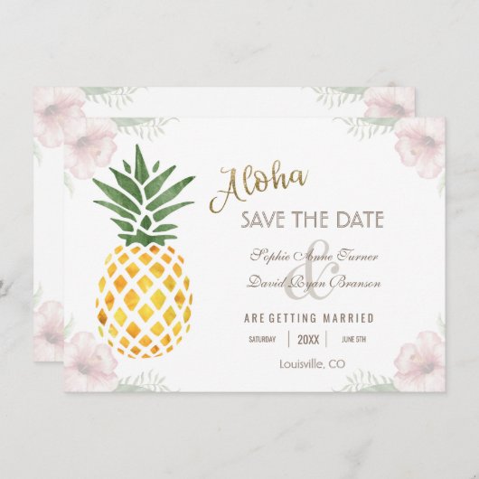 Aloha Tropische anananassap BEWAREN de DATUM Save The Date (Voorkant / Achterkant)