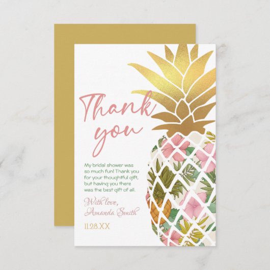 Aloha Tropische Ananas Goudblad Bruidsdouche Bedankkaart (Voorkant / Achterkant)