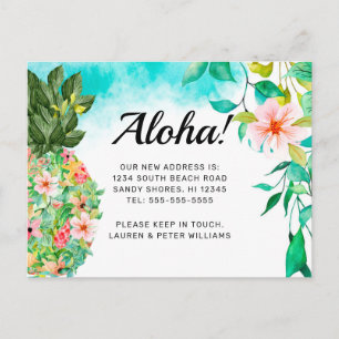 Aloha Tropische Ananas Roze Bloemen Hawaii Verhuis Aankondigingskaart