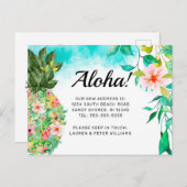 Aloha Tropische Ananas Roze Bloemen Hawaii Verhuis Aankondigingskaart (Voorkant / Achterkant)