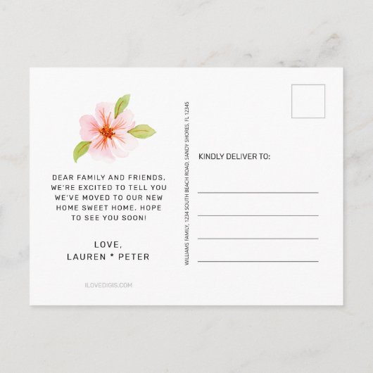 Aloha Tropische Ananas Roze Bloemen Hawaii Verhuis Aankondigingskaart (Achterkant)