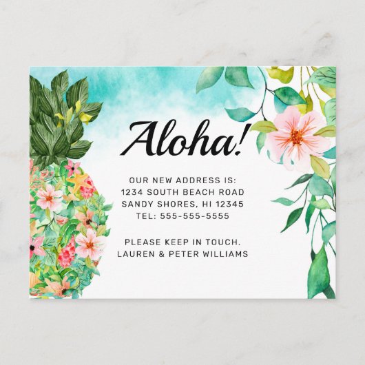 Aloha Tropische Ananas Roze Bloemen Hawaii Verhuis Aankondigingskaart (Voorkant)