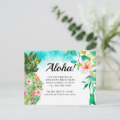 Aloha Tropische Ananas Roze Bloemen Hawaii Verhuis Aankondigingskaart (Staand voorkant)