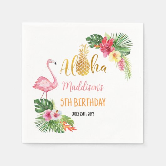 Aloha! Tropische Ananas Verjaardag LUAU Party Servet (Voorkant)