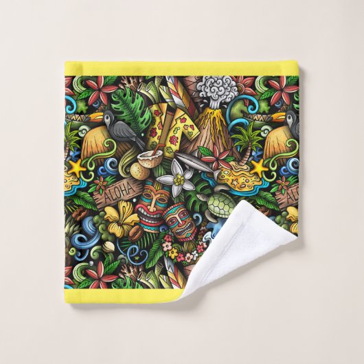 ALOHA Tropische Badhanddoek Set Bad Handdoek (Wasdoekje)