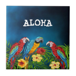 Aloha tropische blauwe hemelparrots palmbladeren tegeltje