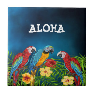 Aloha tropische blauwe hemelparrots palmbladeren tegeltje