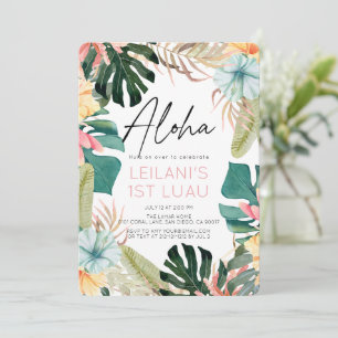 Aloha Tropische Bloem- en Botanische 1e Verjaardag Kaart