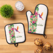 Aloha tropische bloemen & vogel ovenwant & pannenlap set (Top down)