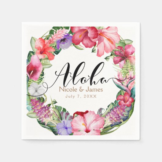 Aloha Tropische Bloemenkrans Luau Trouwfeest Servetten (Voorkant)