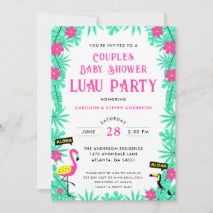 Aloha Tropische Flamingo Koppels Baby shower Luau Kaart