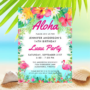 Aloha Tropische Flamingo Luau Feest Verjaardag Kaart