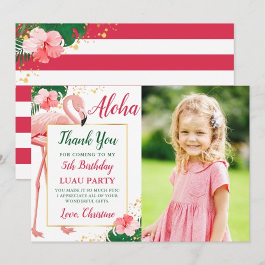 Aloha Tropische Flamingo Roze Bloemige Verjaardag  Bedankkaart (Voorkant / Achterkant)